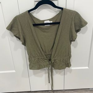 Princess Polly Green Tie Front Crop Top